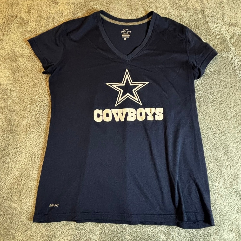 Nike Dallas Cowboys Dri-FIT V-Neck T-Shirt Navy Blue Womens Large